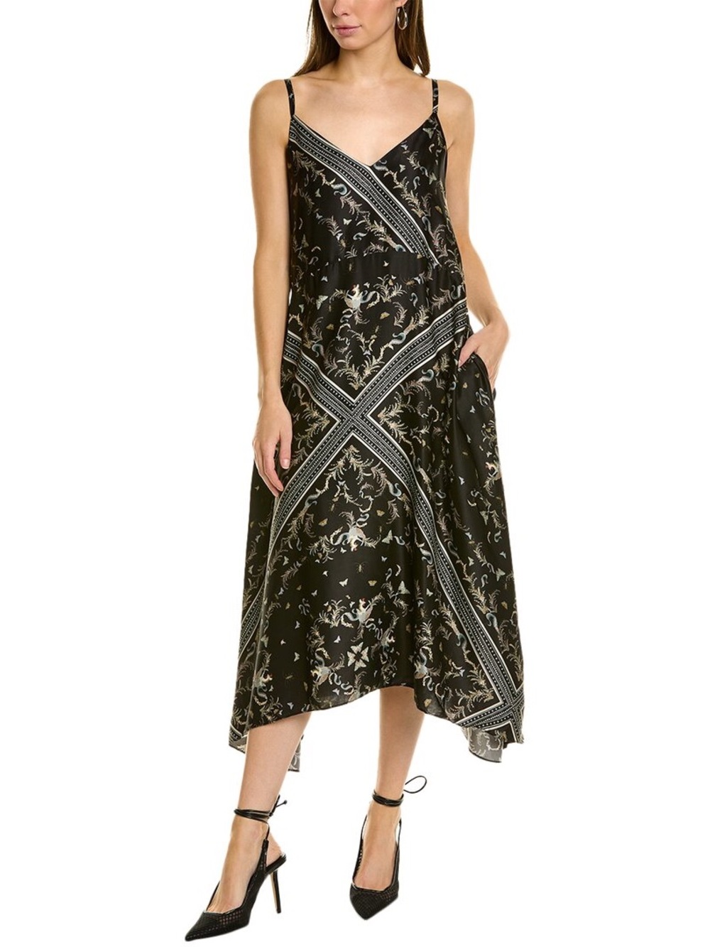 ALLSAINTS Larisa Assam Silk Blend Dress Womens 10 Large